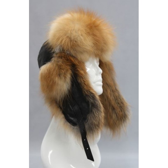 Bilodeau - Aviator hat, red fox fur and black leather
